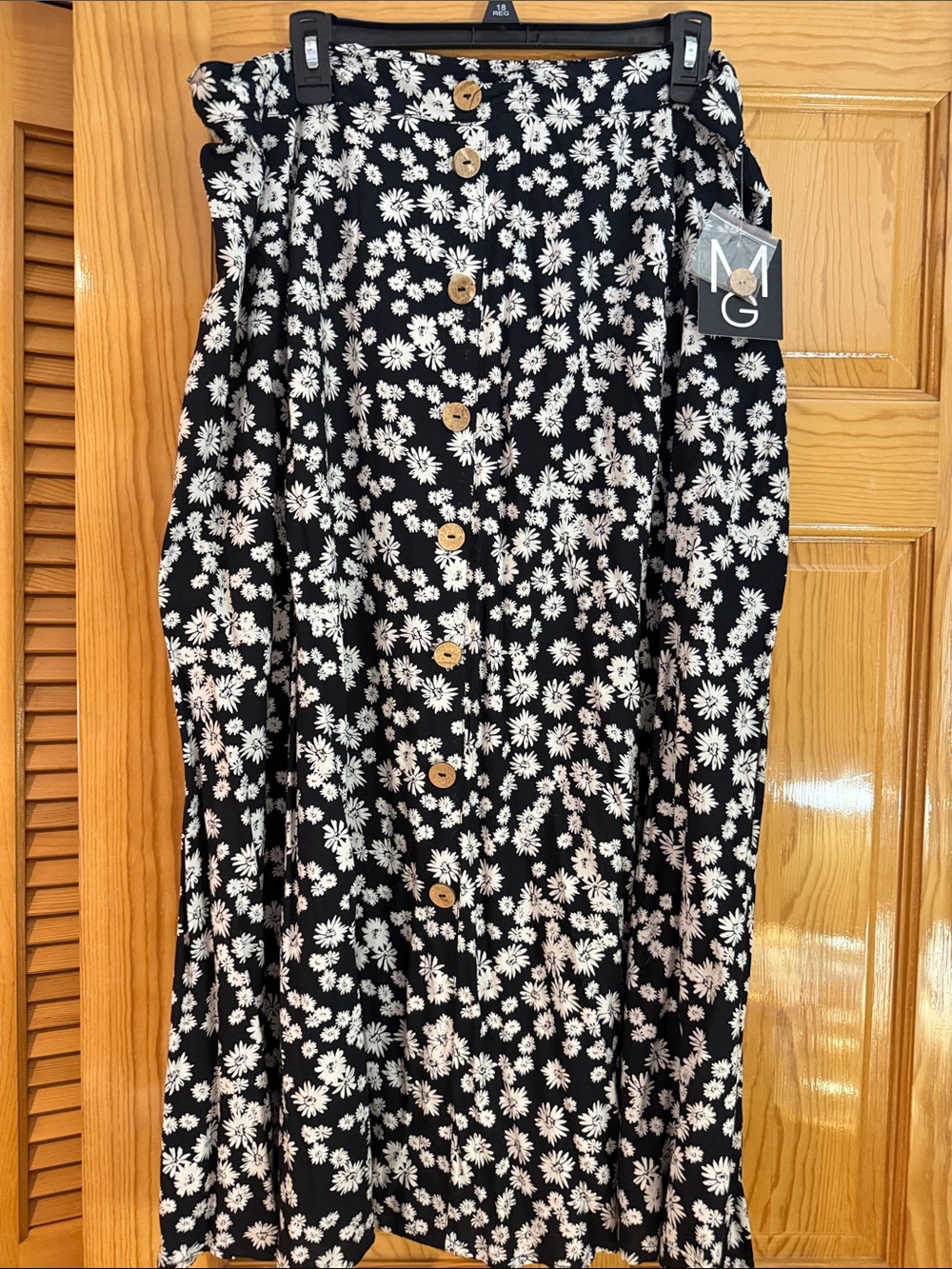MG Black Daisy Print Maxi Dress with Front Buttons